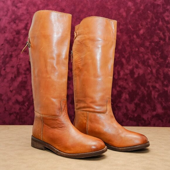 Free People Women Everly Tan Brown Leather Riding Tall Knee Boots sz 9US EUR39.5